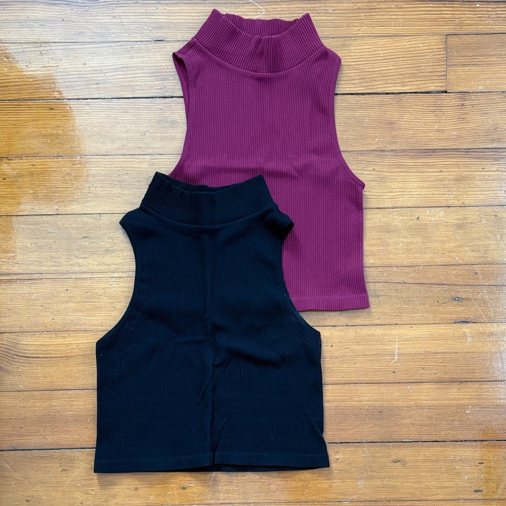 2 Ribbed Mock Neck Crop Tops